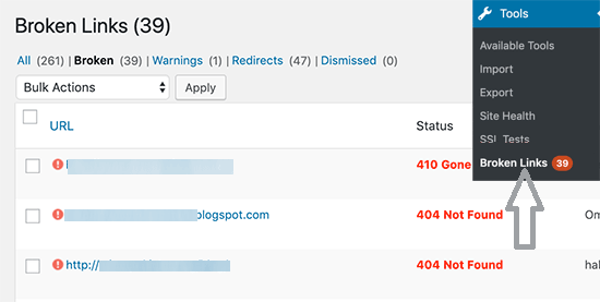 Broken links
