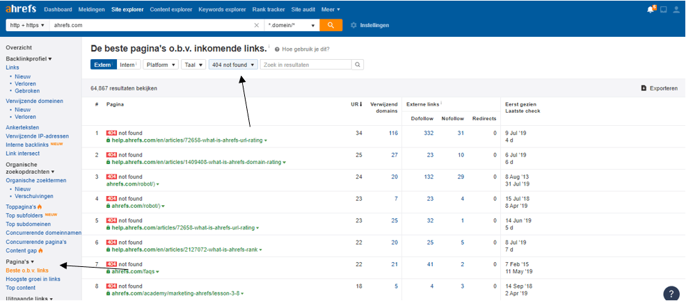 Rapport gericht op 404 not found