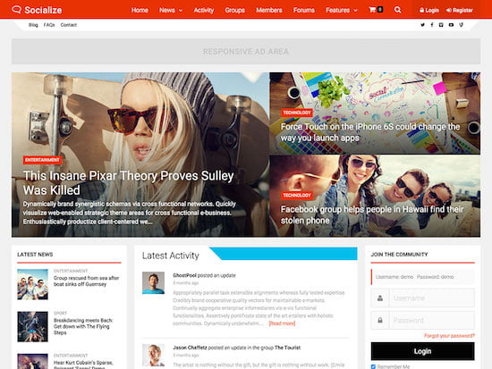 Socialize BuddyPress theme