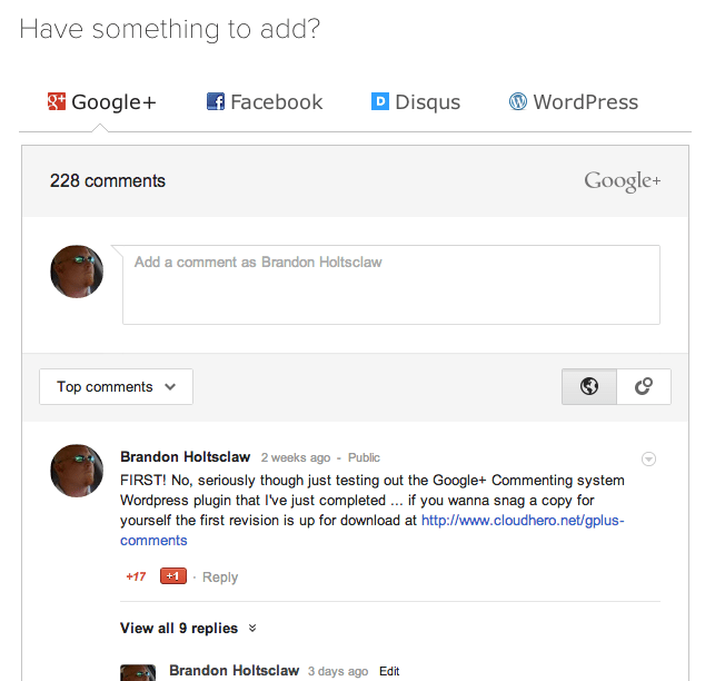 Google+ reacties