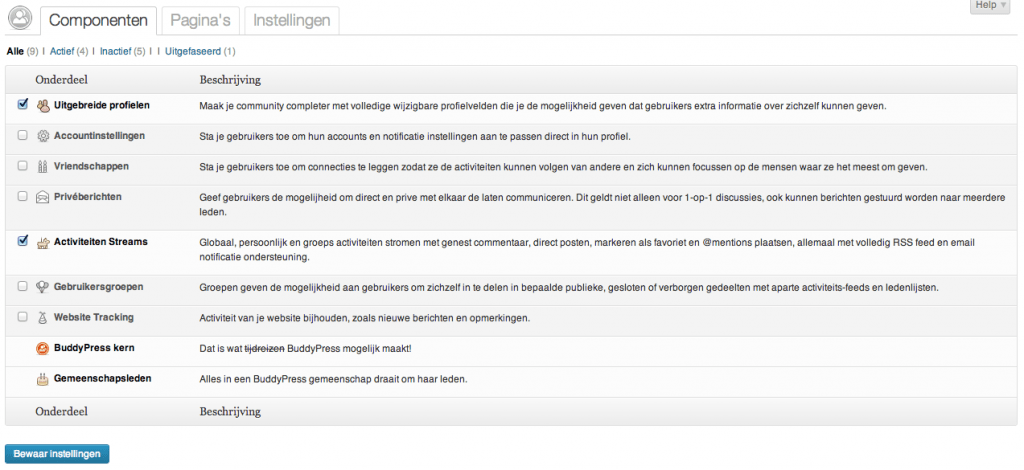 BuddyPress instellingen
