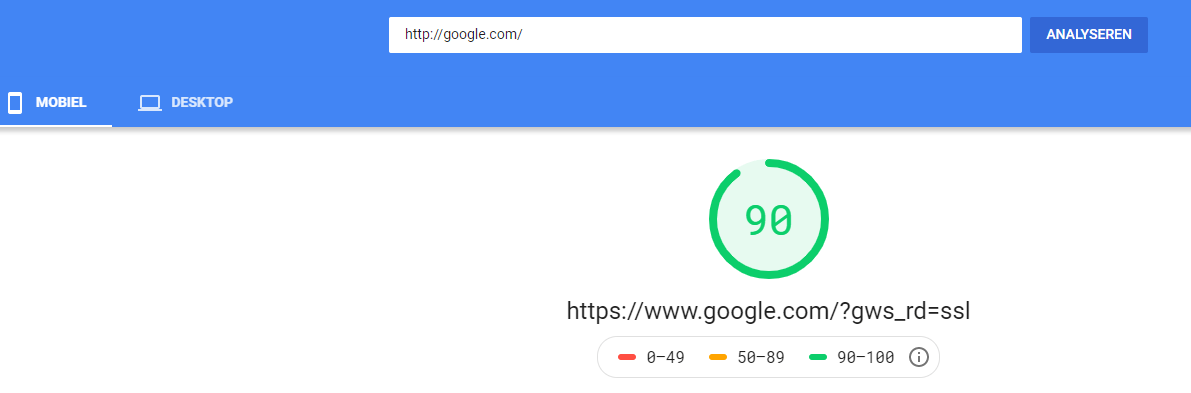 PageSpeed Google website snelheid test
