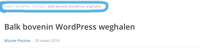 Op wplounge.nl gebruiken we ook een kruimelpad. Bij artikelen staat hier ook de categorie in vermeld.