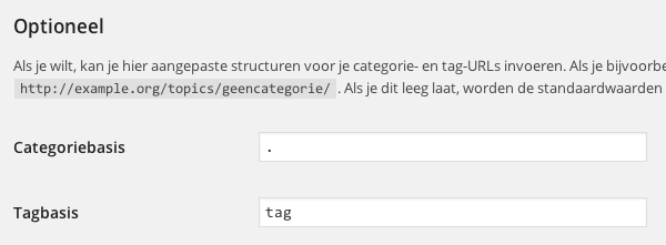 Wanneer je een punt invult, haalt WordPress "/category/" weg uit je URL.