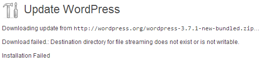 WordPress update error