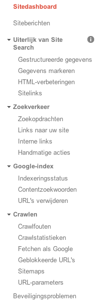 Webmaster Tools menu