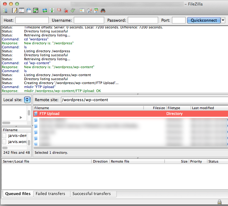 Filezilla upload