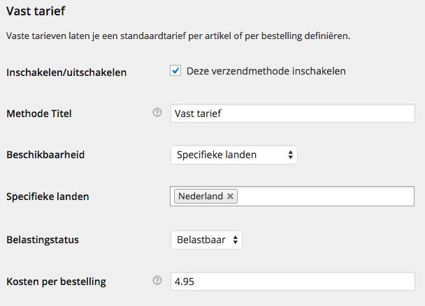 Vast Tarief Verzending WooCommerce