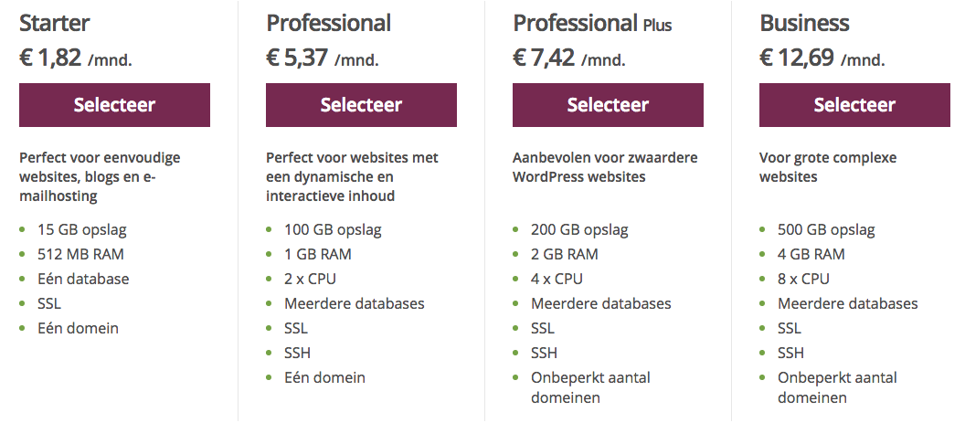 One.com webhosting pakketten