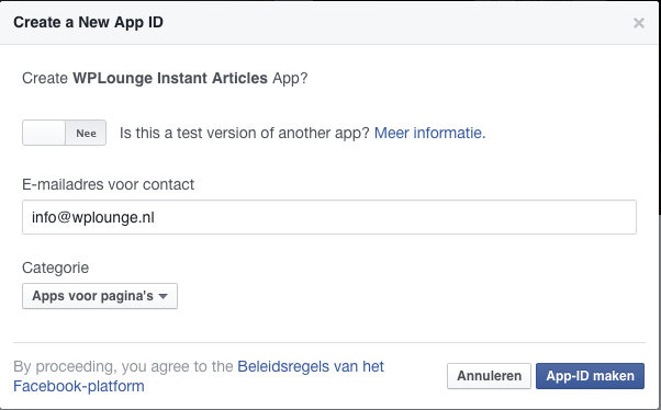 Bevestig Facebook App