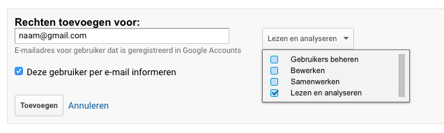Analytics rechten toevoegen