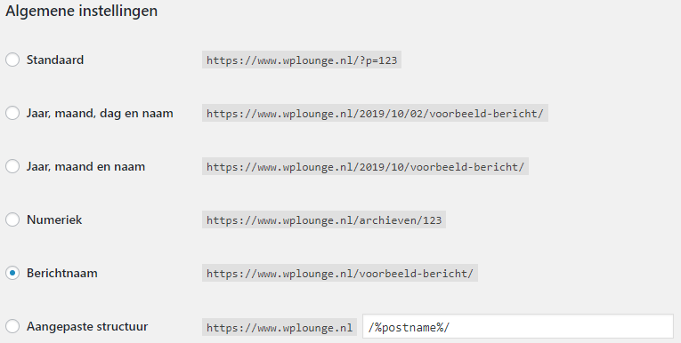 WordPress permalink instellingen