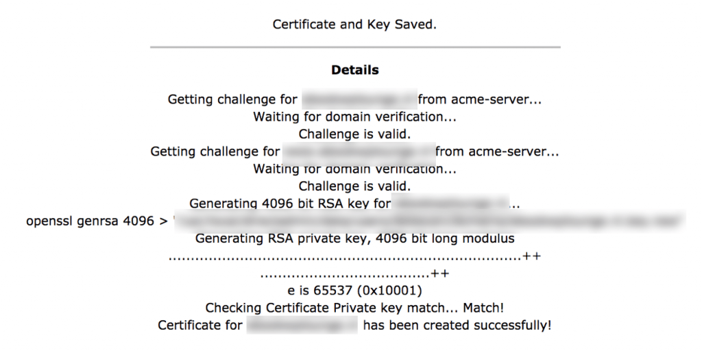 Certificate and key saved