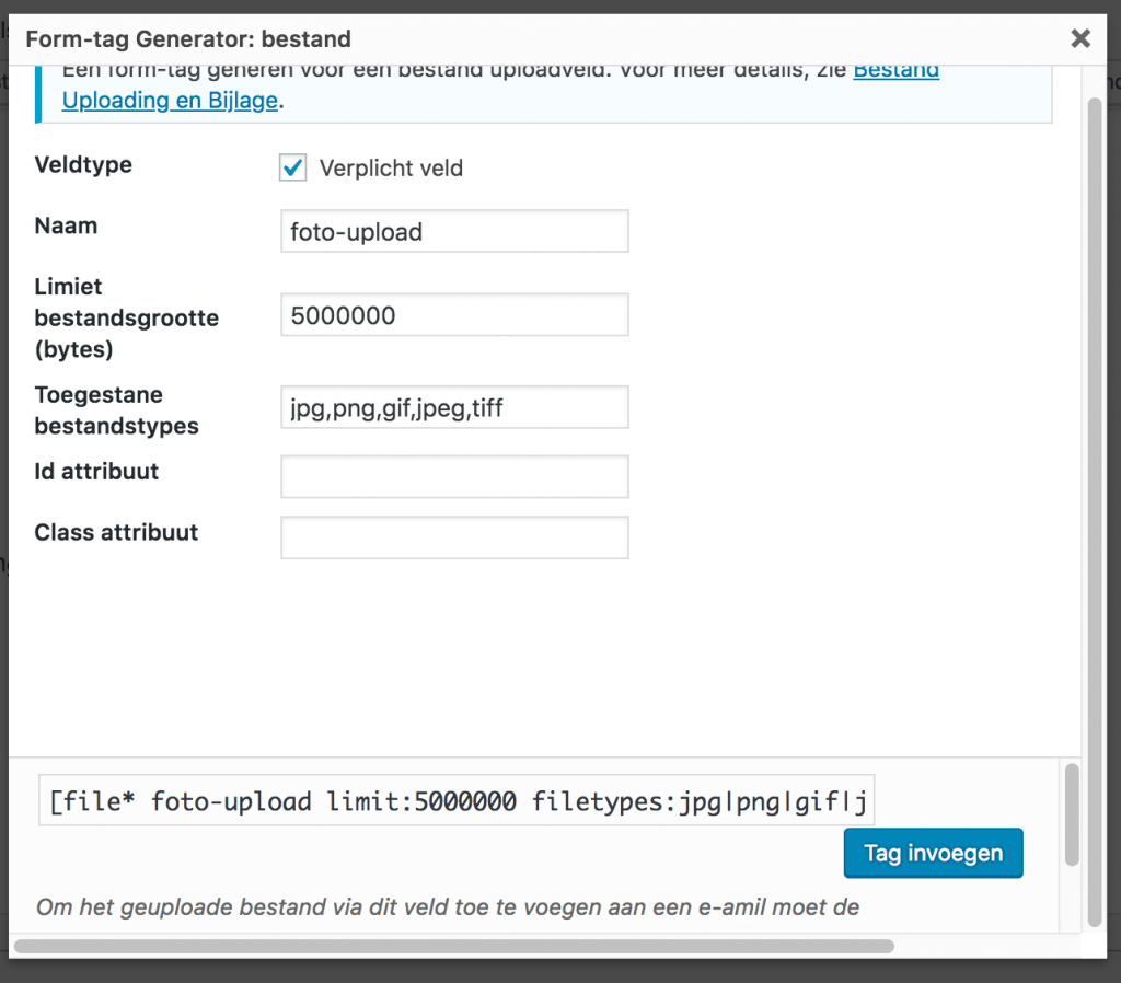 Bestand upload Contact Form 7