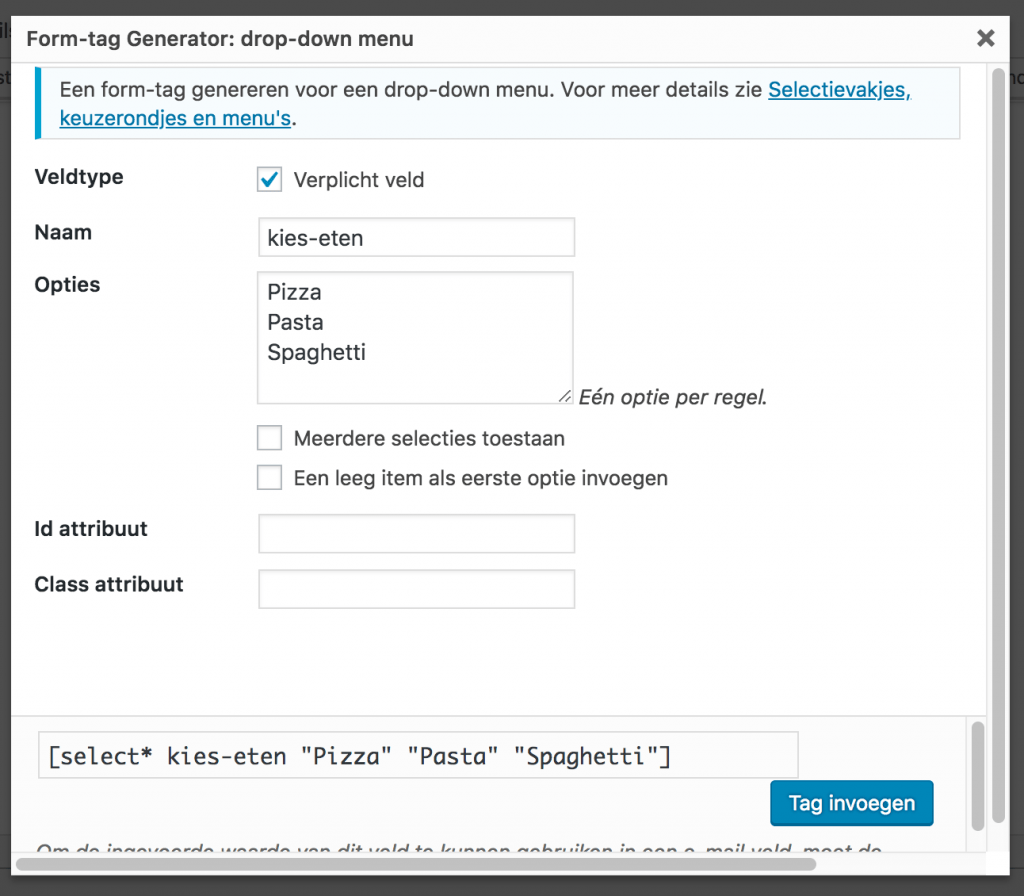 Drop-down menu Contact Form 7