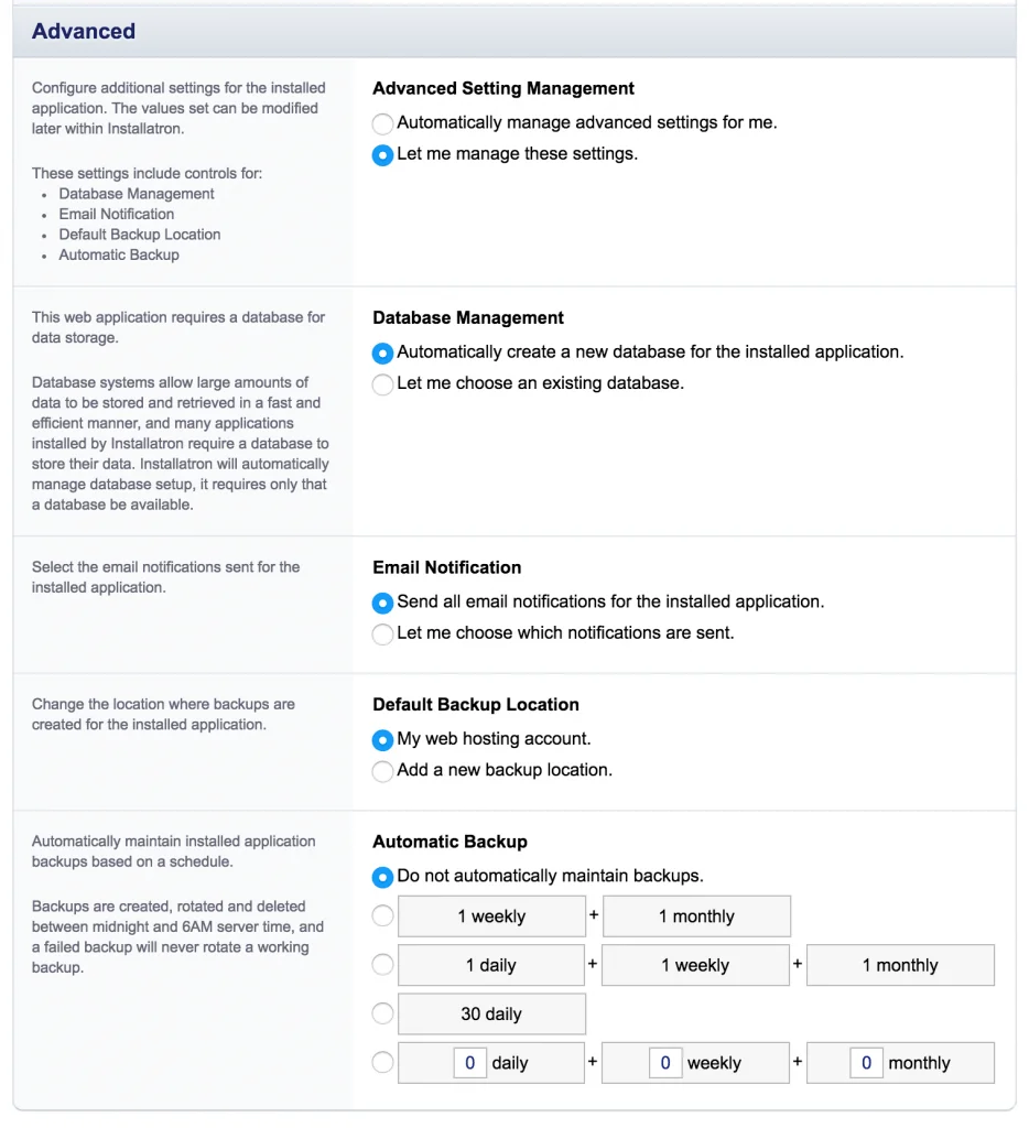 Geavanceerde instellingen en automatische backups