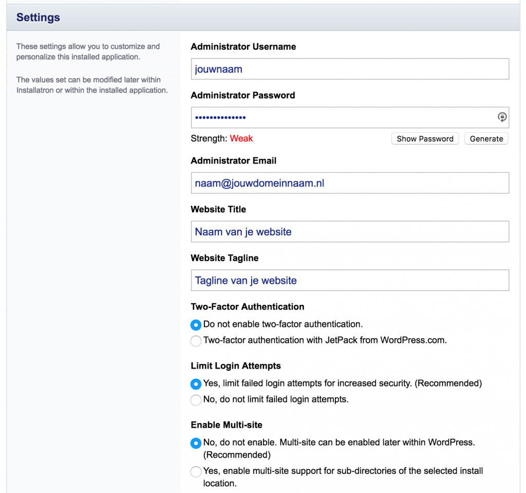 Login-gegevens WordPress