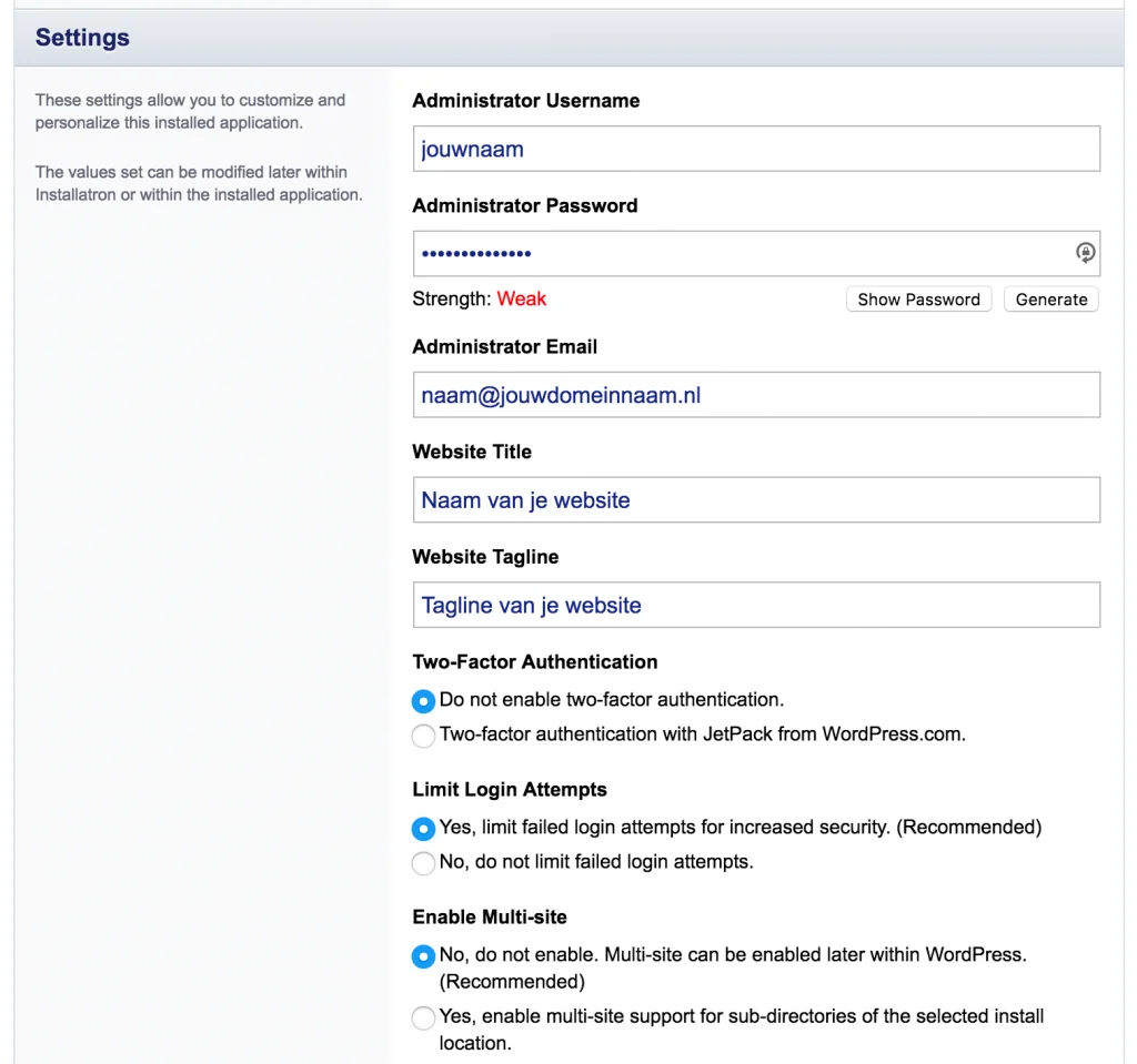Login-gegevens WordPress