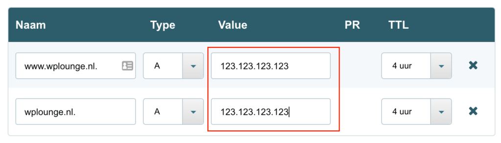 DNS records aanpassen