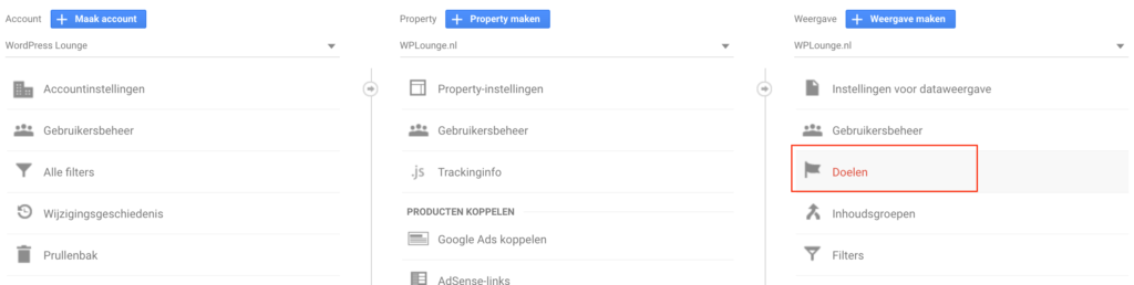 Doelen Google Analytics