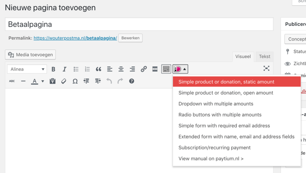 Paytium in WordPress Editor