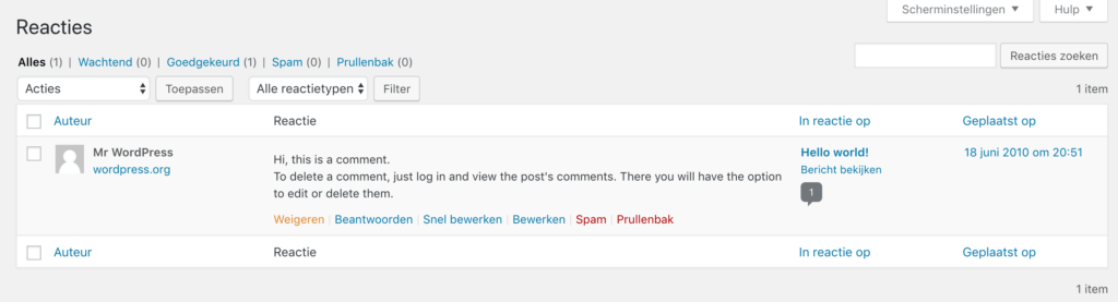 Reacties in WordPress