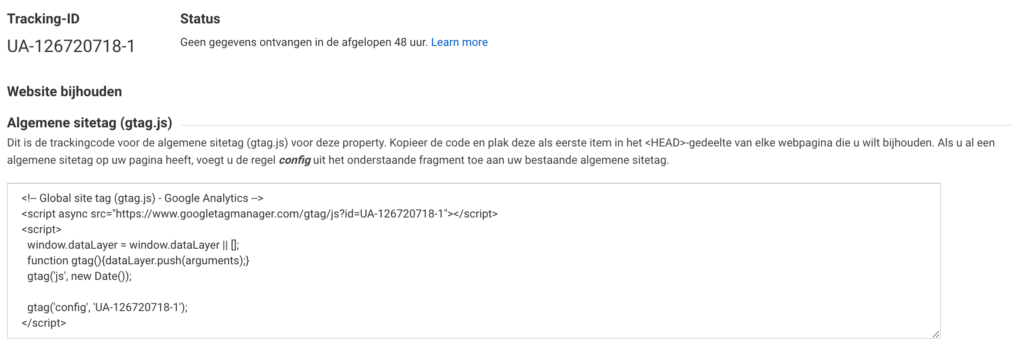 Tracking informatie Google Analytics