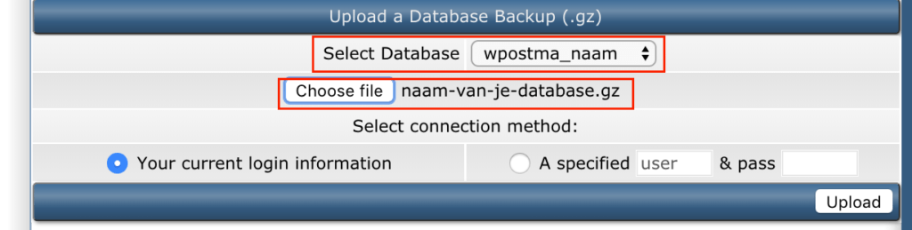 Upload database DirectAdmin