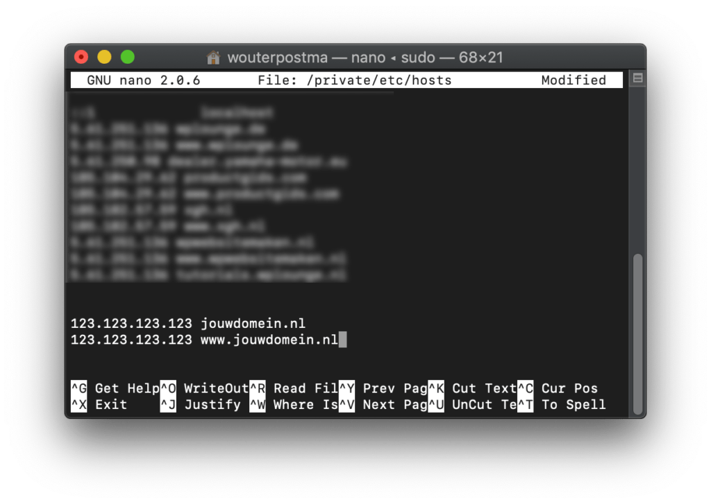 Records toevoegen aan hosts file Mac OS