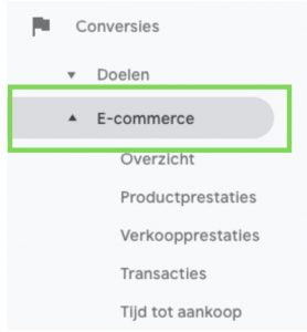 e-commerce menu google analytics