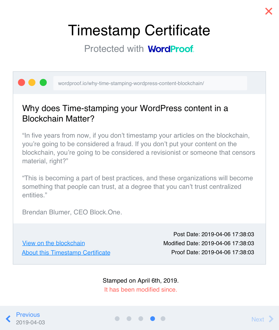 Timestap WordPress met blokchain