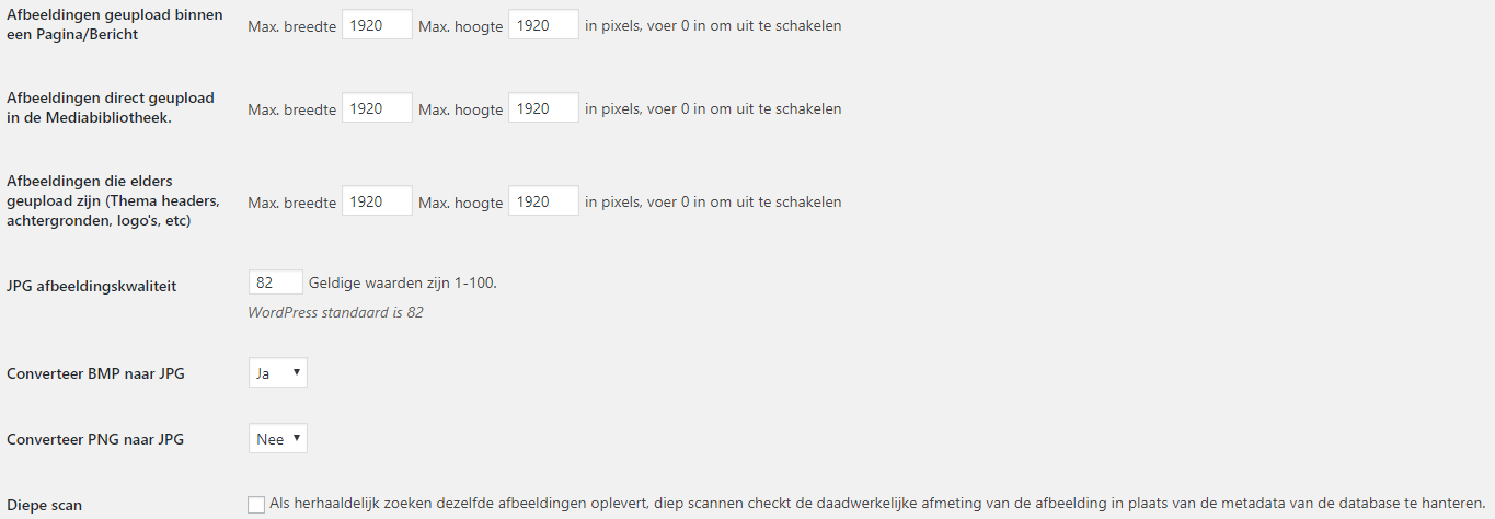 Imsanity plugin instellingen