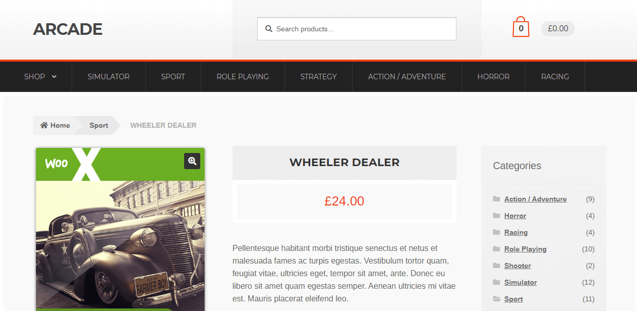 Arcade Woocommerce template