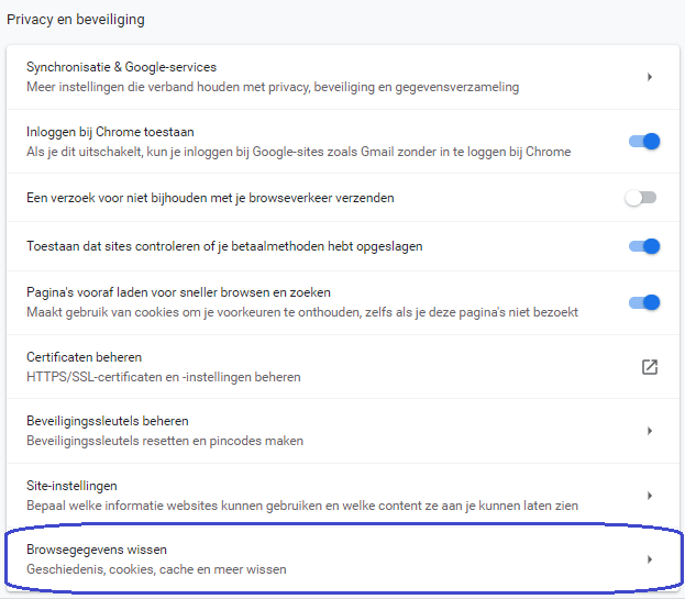 Cachegegevens wissen