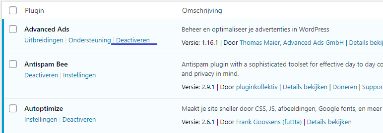 Plugins deactiveren