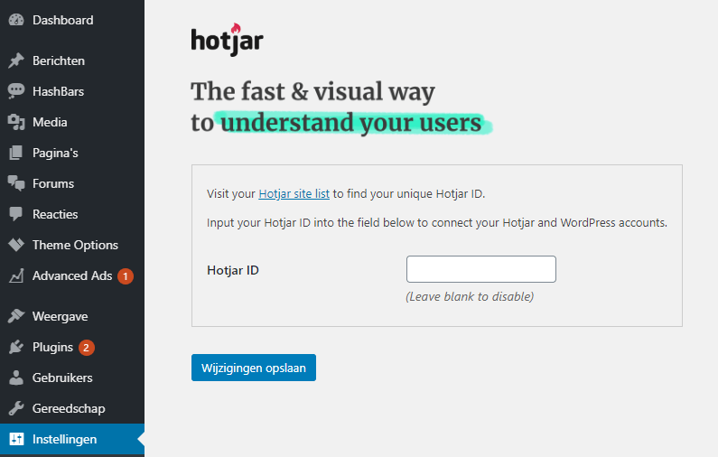 WordPress verbinden aan Hotjar