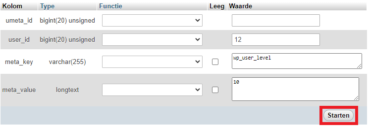 phpMyAdmin WP_user_level
