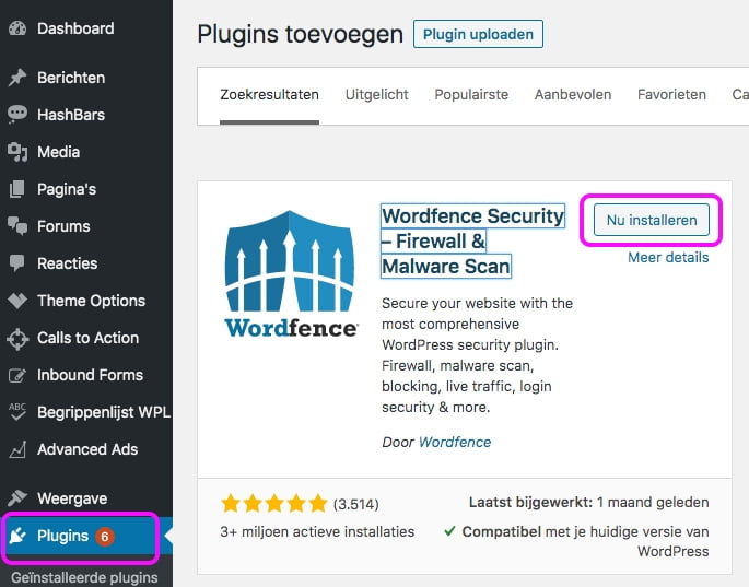 Wordfence plugin installeren