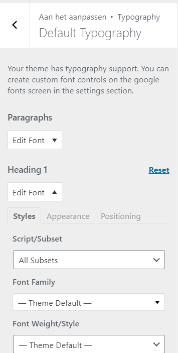 Lettertype aanpassen in de WordPress Customizer