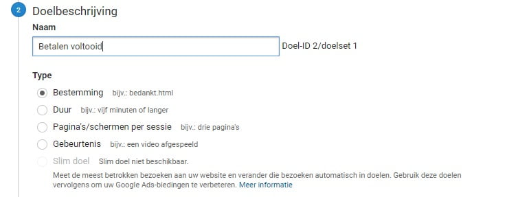 Stap 2 Doelbeschrijving opgeven