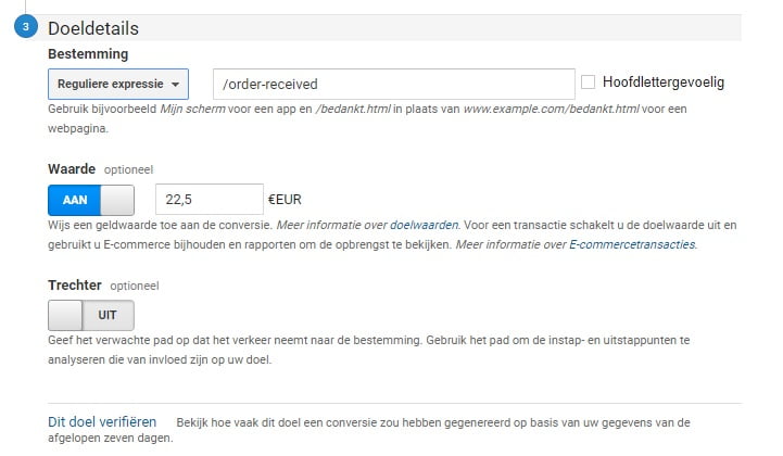 Stap 3 Doeldetails instellen