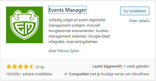 Events manager plugin