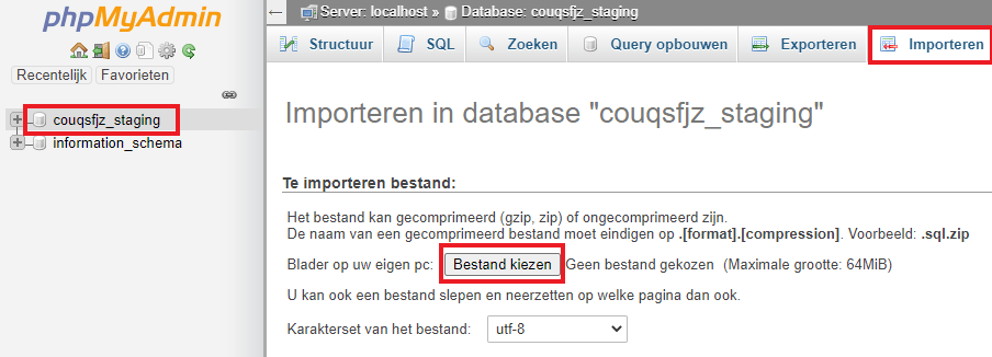 phpMyAdmin Importeren