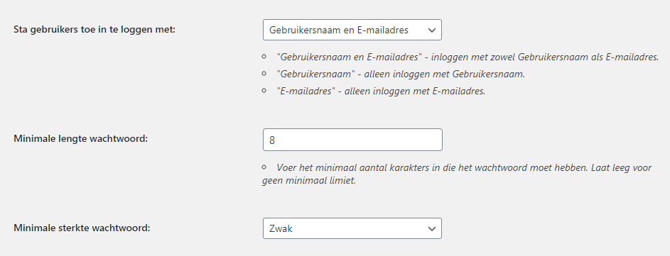 Profile builder instellingen