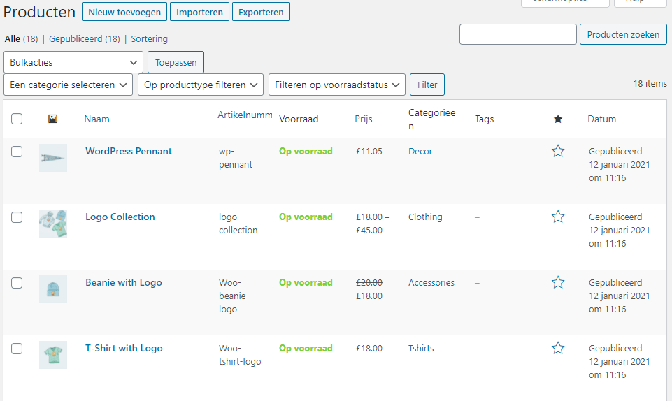 WooCommerce producten