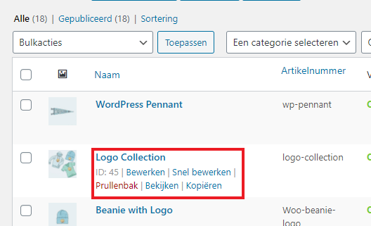 WooCommerce Product id