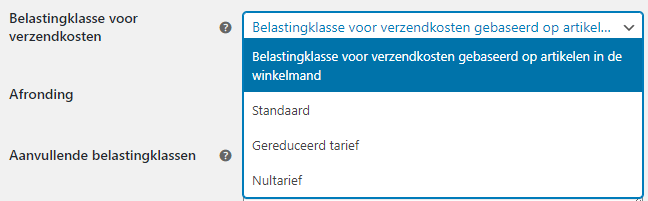 Belastingklasse voor verzendkosten