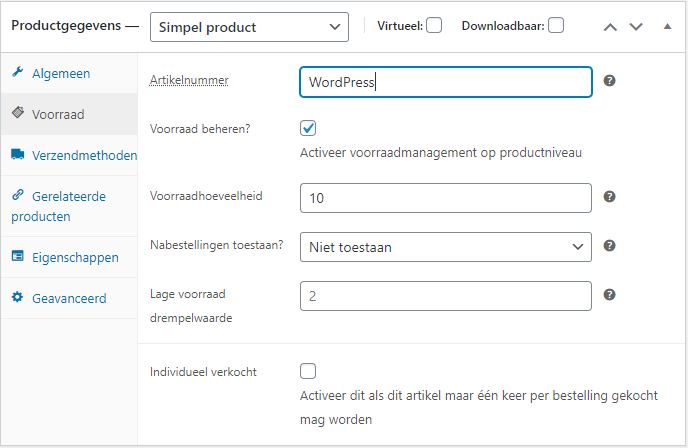 WordPress voorraadbeheer