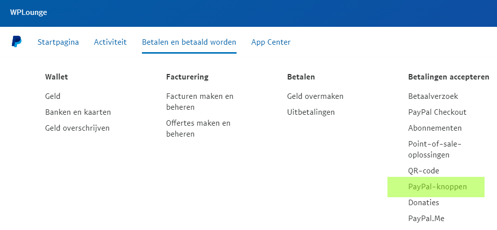 PayPal knop toevoegen vanuit je PayPal account dashboard