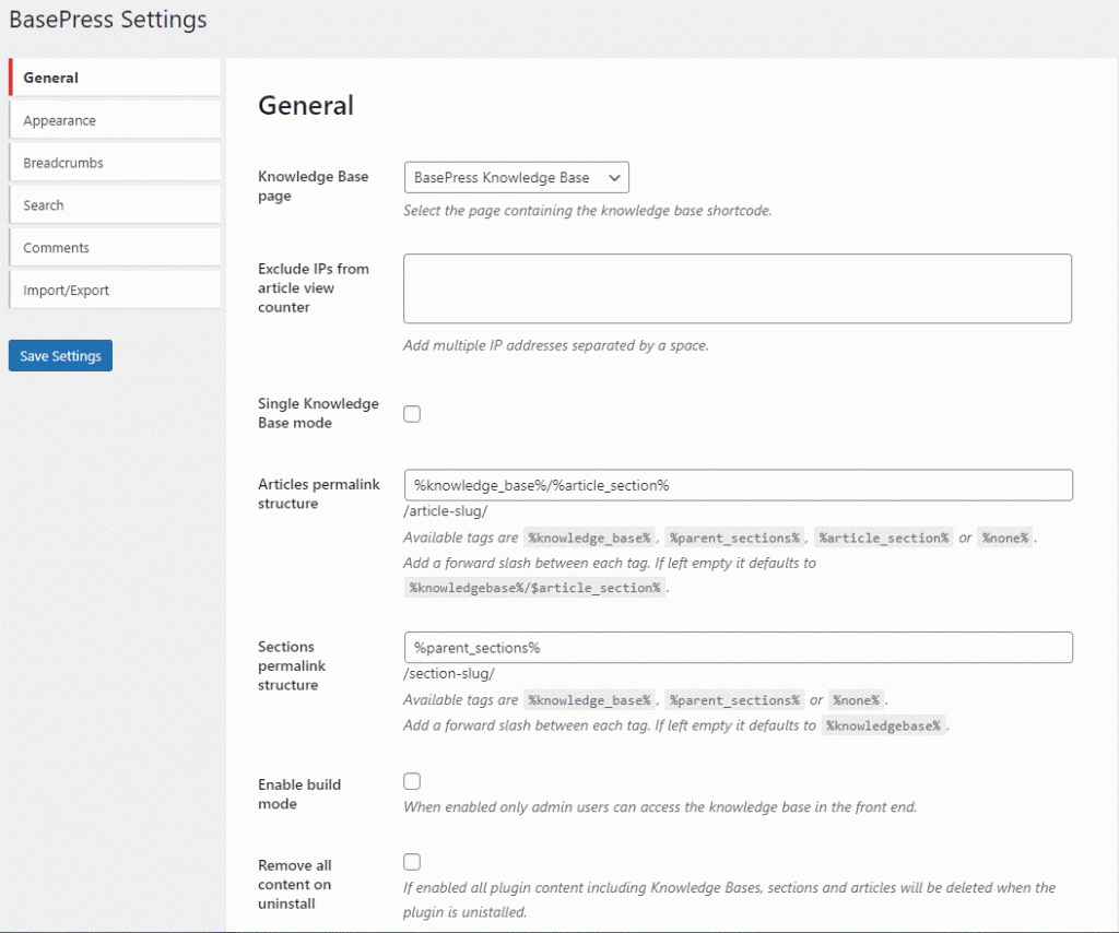 Base Press settings